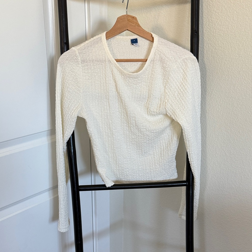 Old Navy Textured Cream Long Sleeve Top